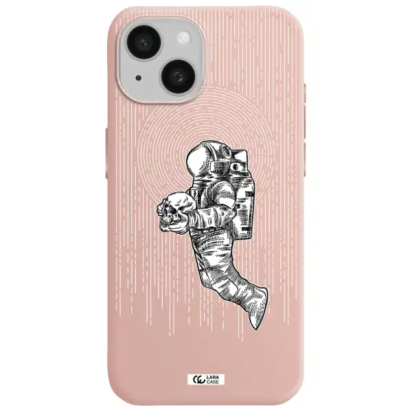 Astronaut Holding A Skull Apple Iphone 15 Silicone Pastel Pink Case