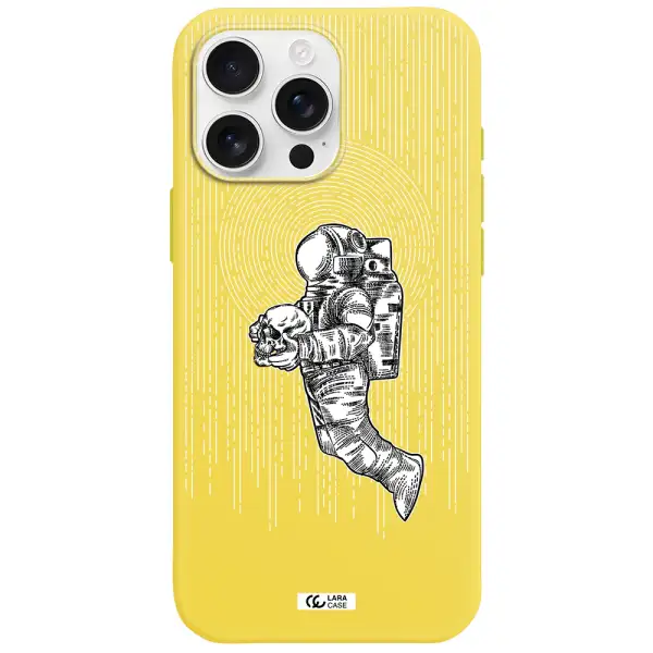 Astronaut Holding A Skull Apple Iphone 16 Pro Max Silicone Canary Yellow Case