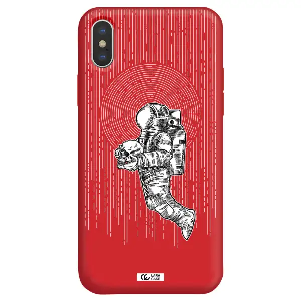 Astronaut Holding A Skull Apple iPhone X Silicone Imperial Red Case