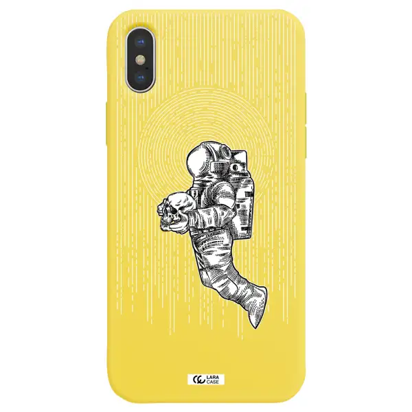 Astronaut Holding A Skull Apple iPhone XS max Silicone canary yellow Case