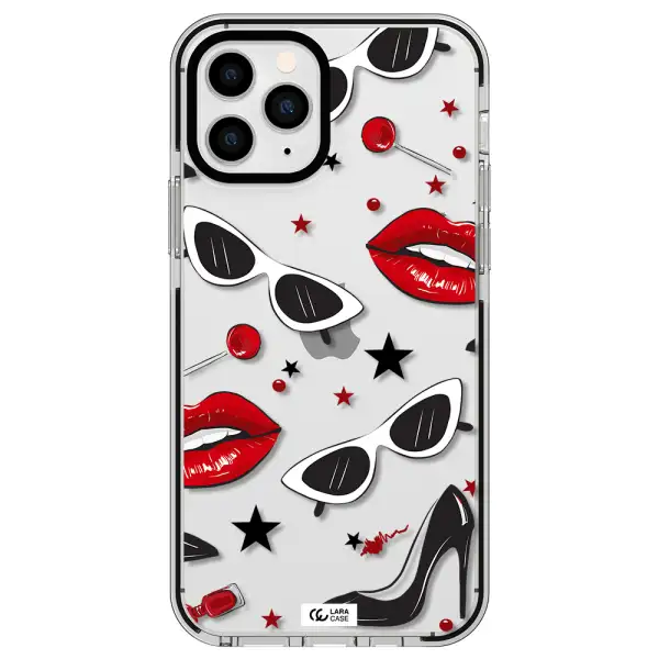 Red Lips Apple iPhone 11 pro impact black border Case