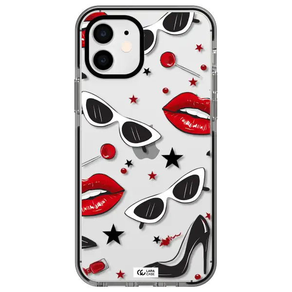 Red Lips Apple iPhone 12 impact black border Case