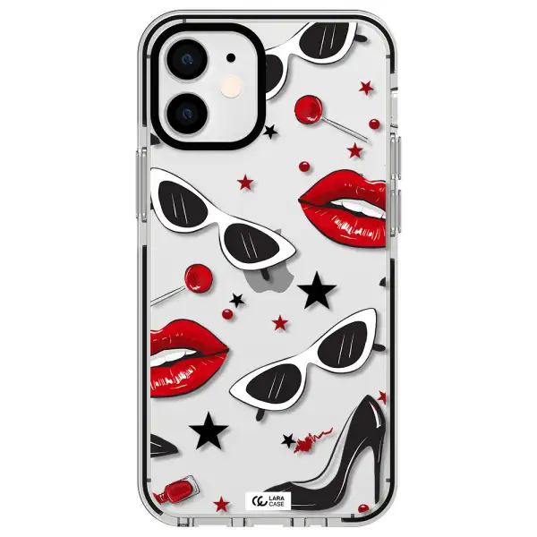 Red Lips Apple iPhone 12 mini impact black border Case
