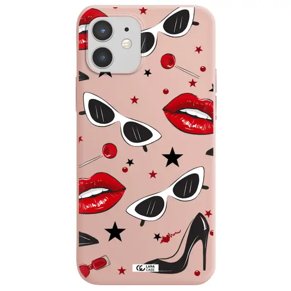 Red Lips Apple iPhone 12 mini Silicone pastel pink Case