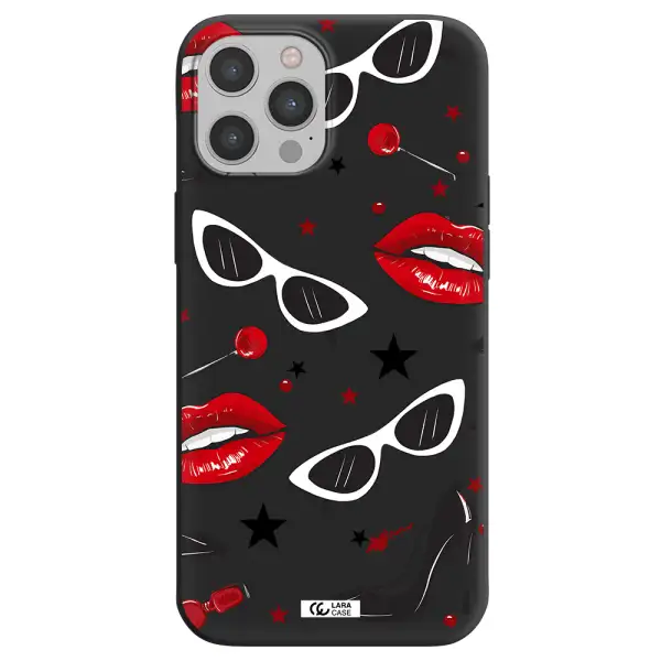 Red Lips Apple iPhone 12 pro max Silicone black Case
