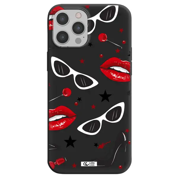 Red Lips Apple iPhone 12 pro Silicone black Case
