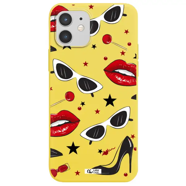 Red Lips Apple iPhone 12 Silicone canary yellow Case