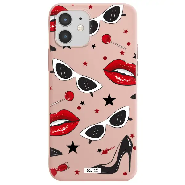Red Lips Apple iPhone 12 Silicone pastel pink Case