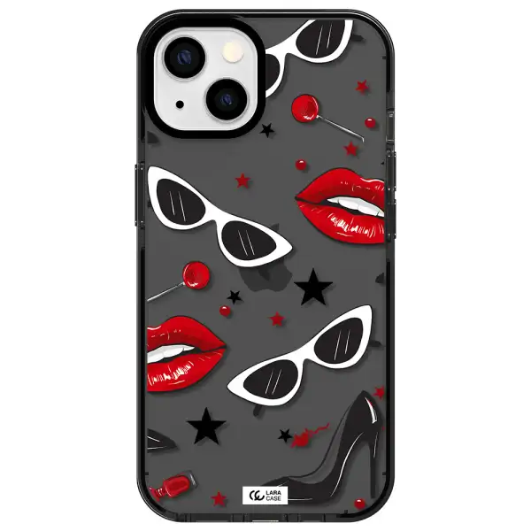 Red Lips Apple iPhone 13 impact Smoke Black Case