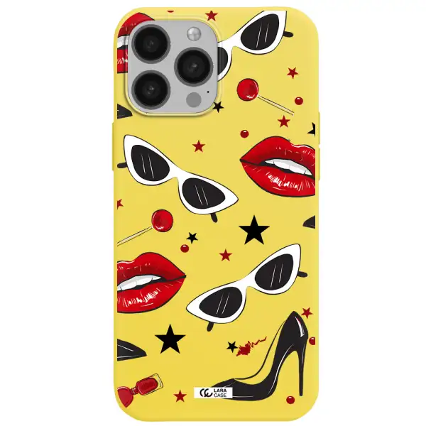 Red Lips Apple iPhone 13 Pro Max Silicone canary yellow Case