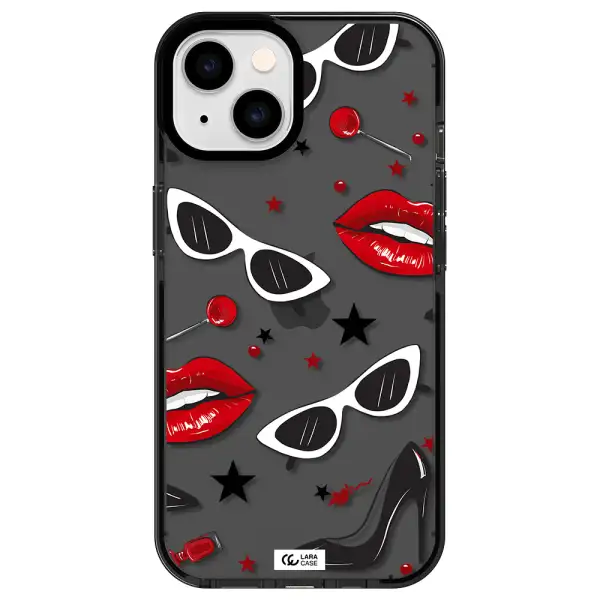 Red Lips Apple iPhone 14 impact Smoke Black Case