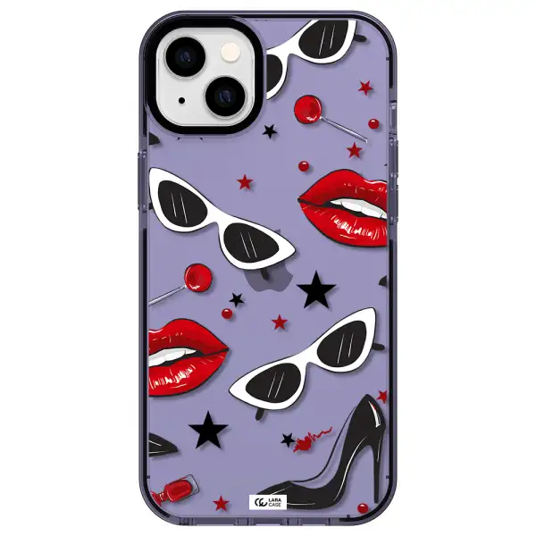 Red Lips Apple iPhone 14 plus impact Lilac Case