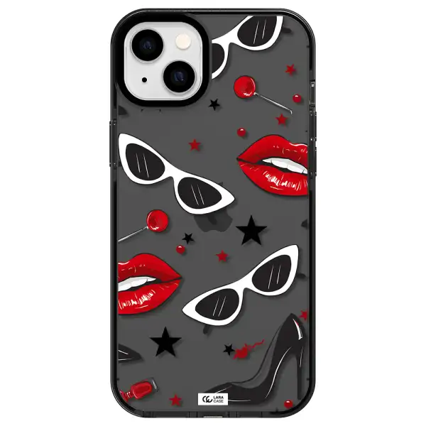 Red Lips Apple iPhone 14 plus impact Smoke Black Case