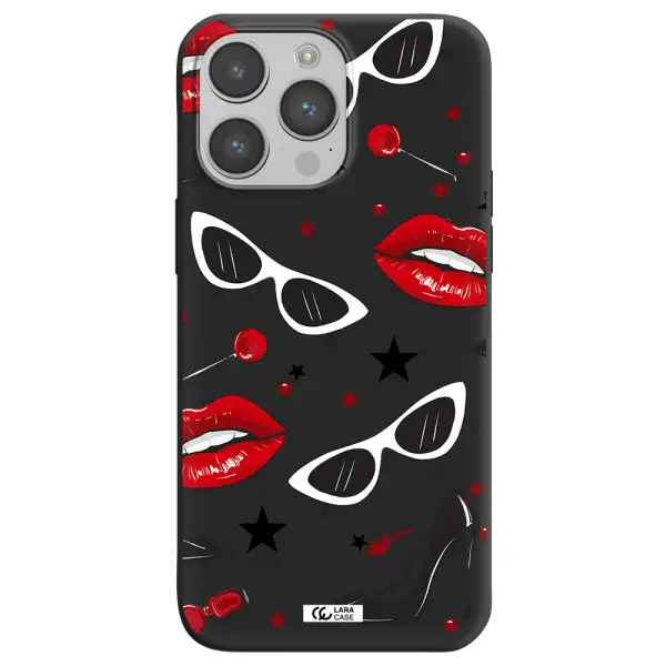 Red Lips Apple iPhone 14 pro max Silicone black Case