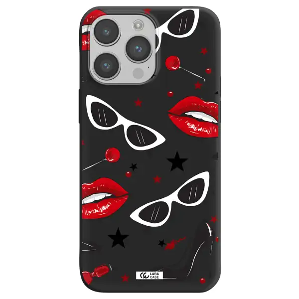 Red Lips Apple iPhone 14 pro Silicone black Case