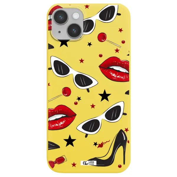 Red Lips Apple iPhone 14 Silicone canary yellow Case