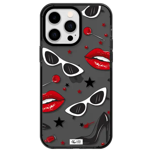 Red Lips Apple iPhone 15 Pro impact Smoke Black Case