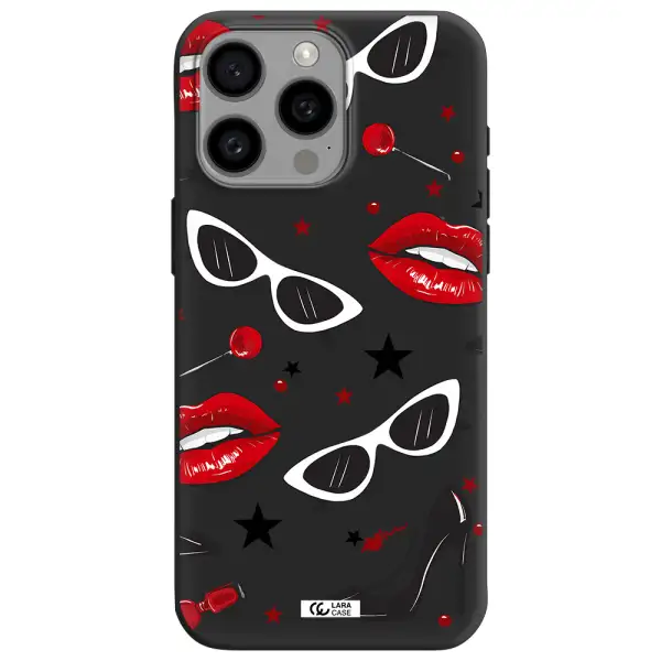 Red Lips Apple Iphone 15 Pro max Silicone black Case