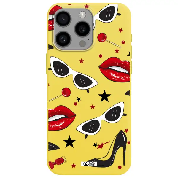 Red Lips Apple Iphone 15 Pro max Silicone canary yellow Case