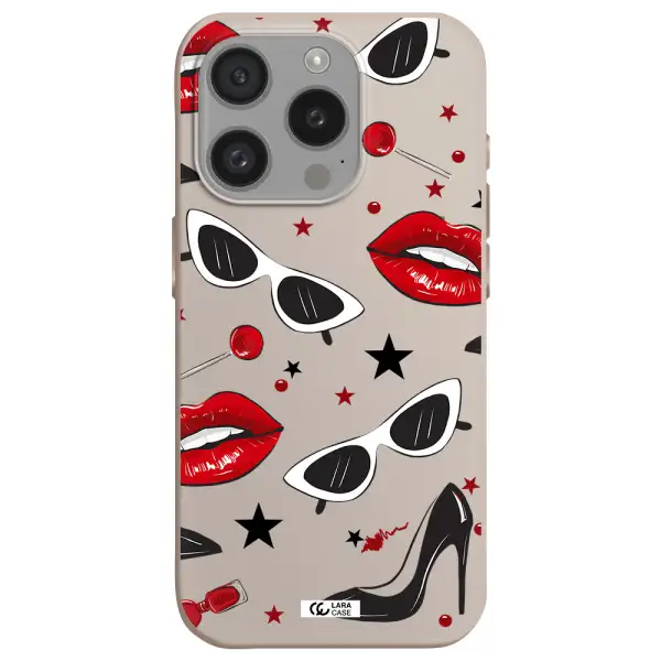 Red Lips Apple Iphone 15 Pro Silicone Stone Case