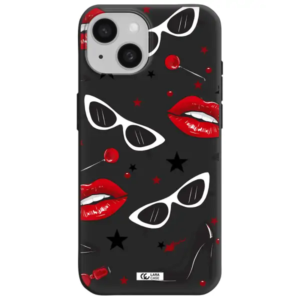 Red Lips Apple iPhone 15 Silicone black Case