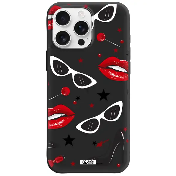 Red Lips Apple Iphone 16 Pro Max Silicone Black Case