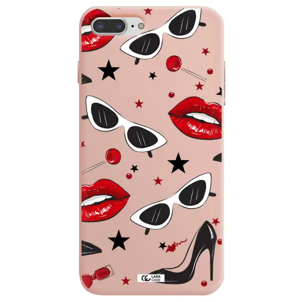 Red Lips Apple iPhone 8 plus Silicone pastel pink Case