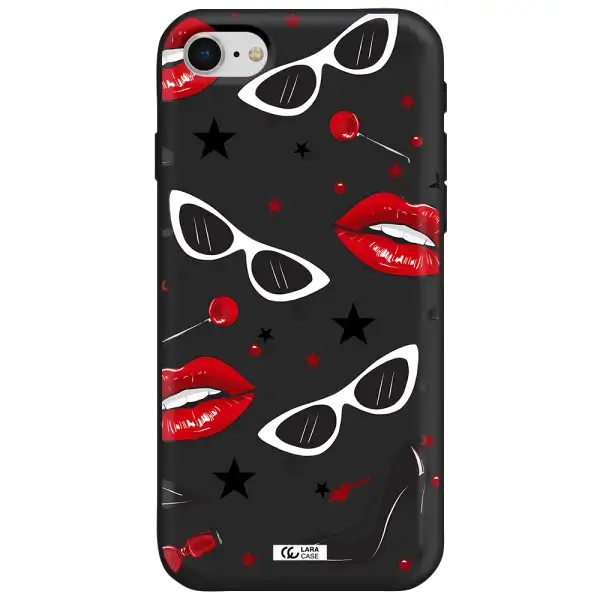 Red Lips Apple iPhone se 2020 Silicone black Case