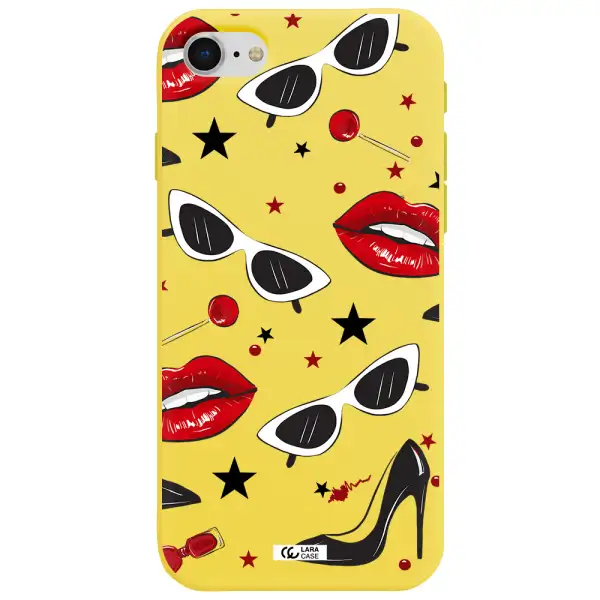 Red Lips Apple iPhone se 2020 Silicone canary yellow Case