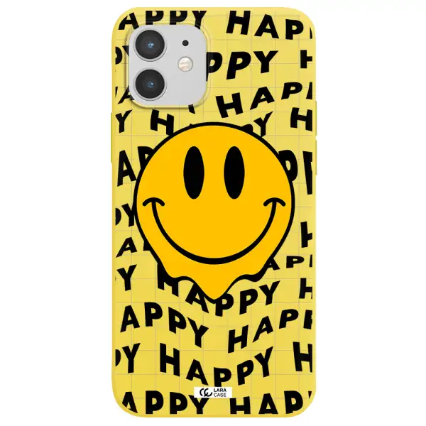 Happy Emoji Apple iPhone 12 Silicone canary yellow Case
