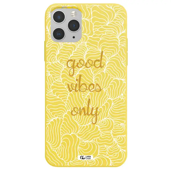a white background with gold text Apple iPhone 11 pro max Silicone canary yellow Case