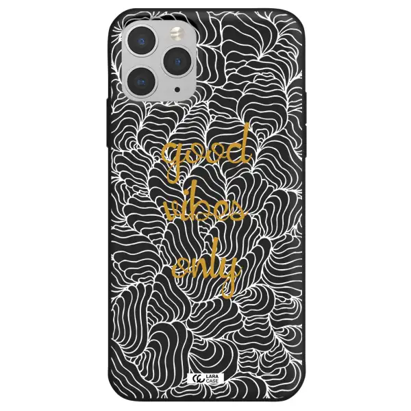 a white background with gold text Apple iPhone 11 pro Silicone black Case