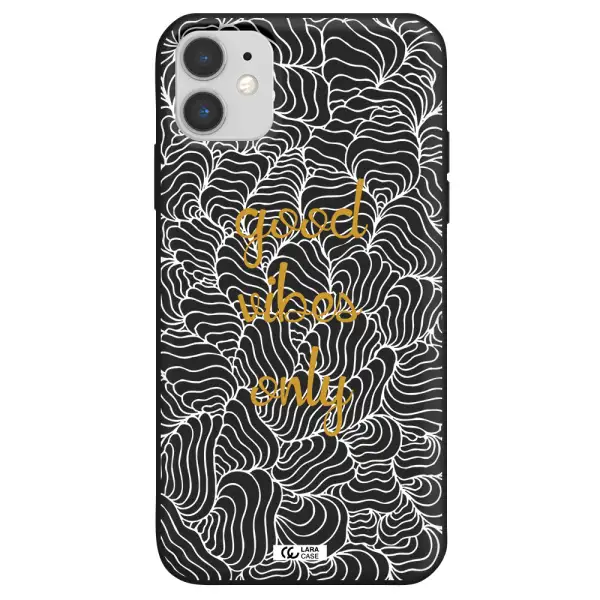 a white background with gold text Apple iPhone 11 Silicone black Case