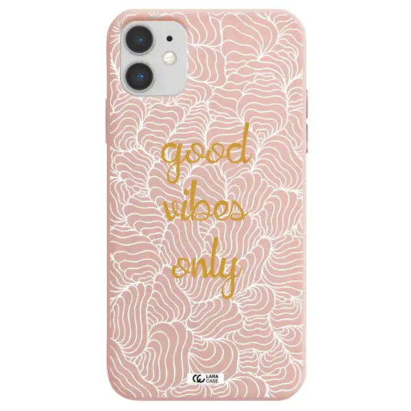 a white background with gold text Apple iPhone 11 Silicone pastel pink Case