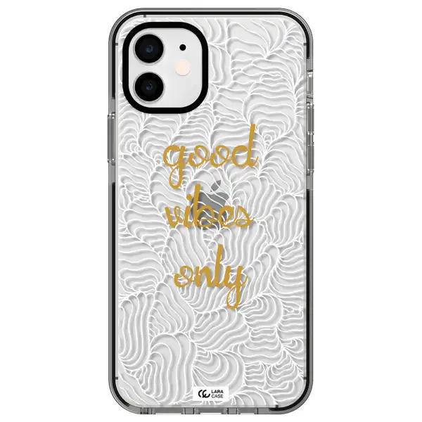 a white background with gold text Apple iPhone 12 impact black border Case
