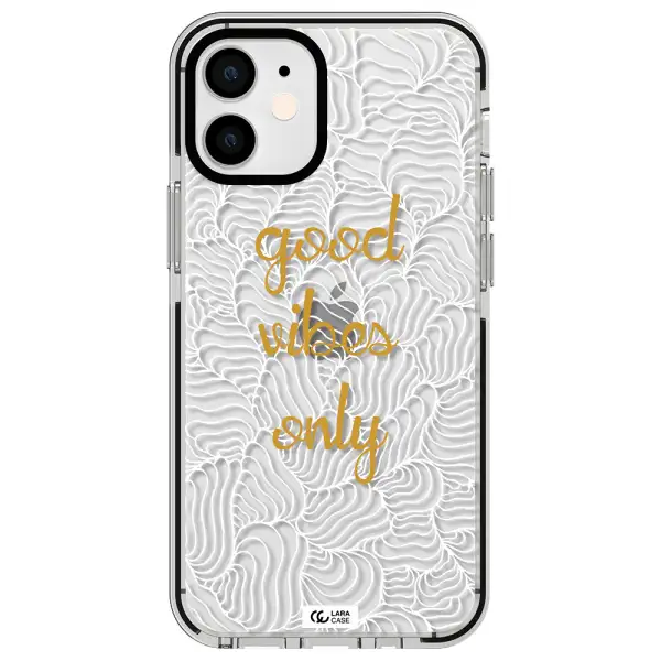 a white background with gold text Apple iPhone 12 mini impact black border Case