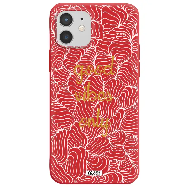 a white background with gold text Apple iPhone 12 mini Silicone Imperial Red Case