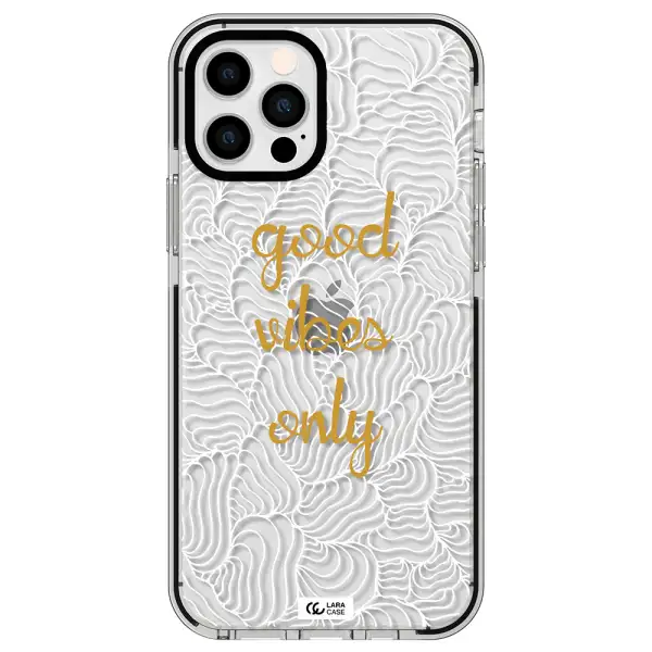 a white background with gold text Apple iPhone 12 pro impact black border Case
