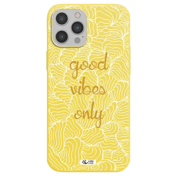 a white background with gold text Apple iPhone 12 pro max Silicone canary yellow Case