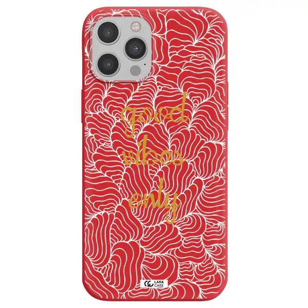 a white background with gold text Apple iPhone 12 pro Silicone Imperial Red Case