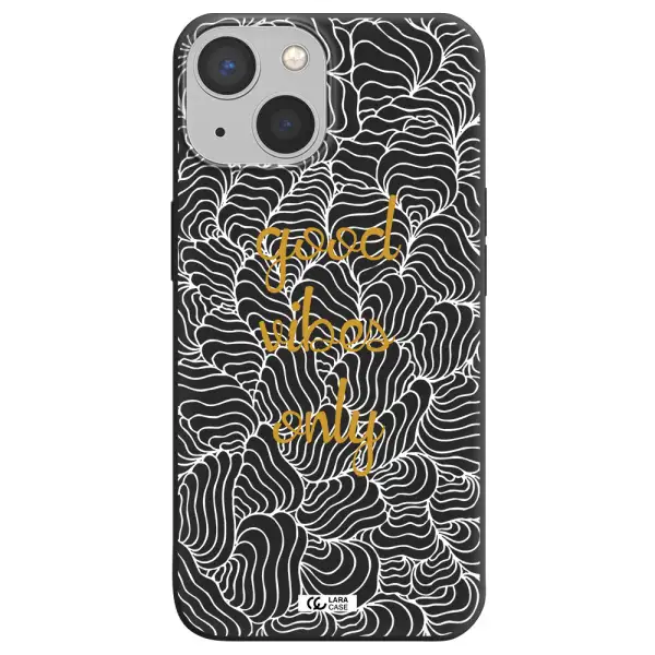 a white background with gold text Apple iPhone 13 mini Silicone black Case