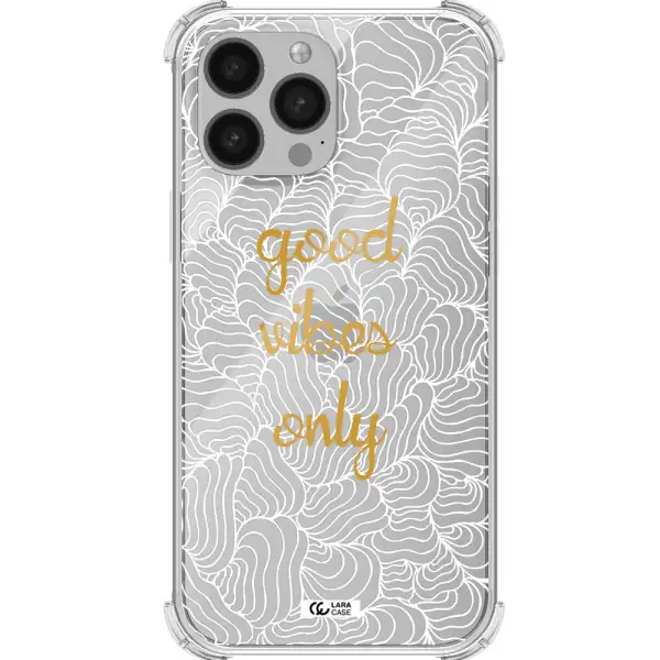 a white background with gold text Apple iPhone 13 Pro Max Clear PC Case