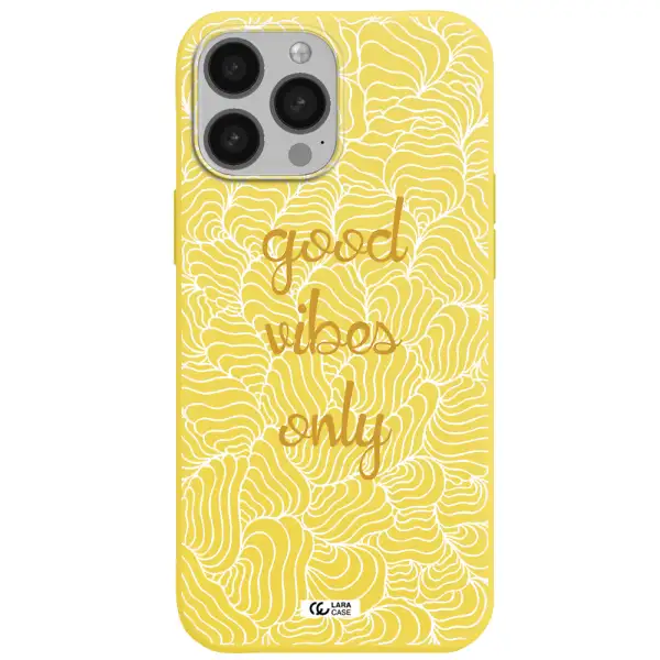 a white background with gold text Apple iPhone 13 Pro Max Silicone canary yellow Case