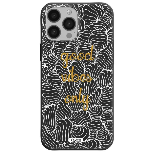 a white background with gold text Apple iPhone 13 Pro Silicone black Case