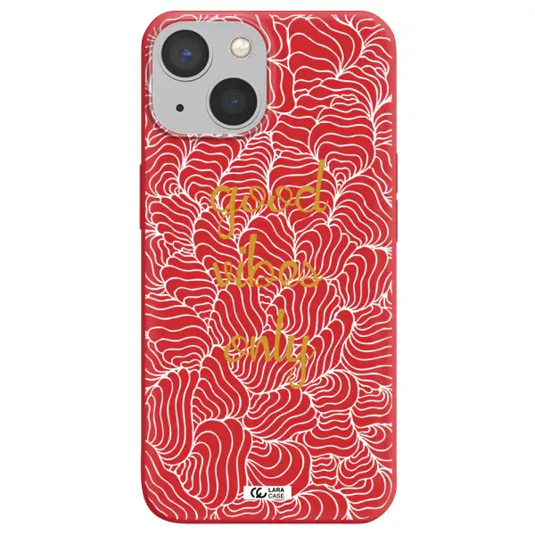 a white background with gold text Apple iPhone 13 Silicone Imperial Red Case