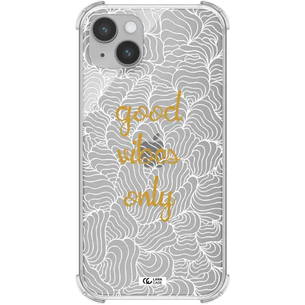 a white background with gold text Apple iPhone 14 Clear PC Case