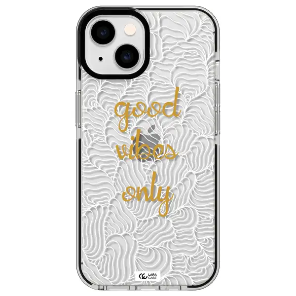 a white background with gold text Apple iPhone 14 impact black border Case