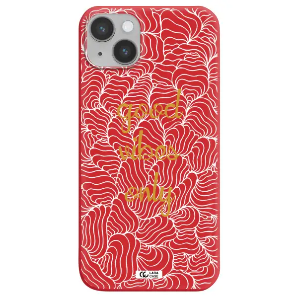 a white background with gold text Apple iPhone 14 plus Silicone Imperial Red Case