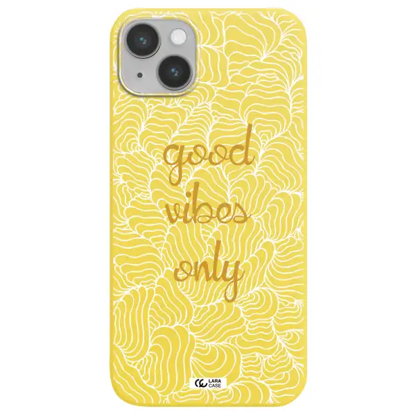 a white background with gold text Apple iPhone 14 Silicone canary yellow Case