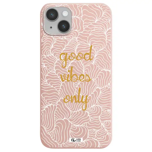 a white background with gold text Apple iPhone 14 Silicone pastel pink Case